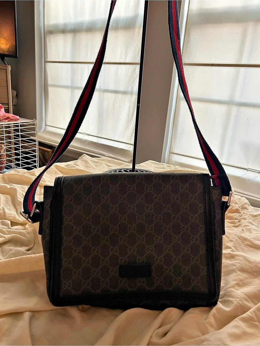 Gucci GG Black Small Messenger Bag Monogram Crossbody Black & Brown